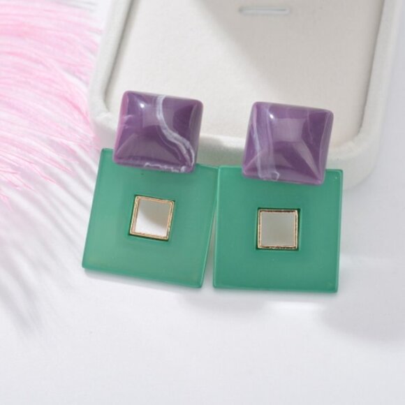 Jewelry earrings large drop dangle statement oversized green purple new fashion - Picture 1 of 1